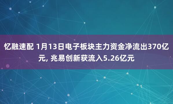 忆融速配 1月13日电子板块主力资金净流出370亿元, 兆易创新获流入5.26亿元