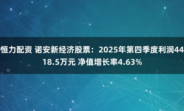 恒力配资 诺安新经济股票：2025年第四季度利润4418.5万元 净值增长率4.63%
